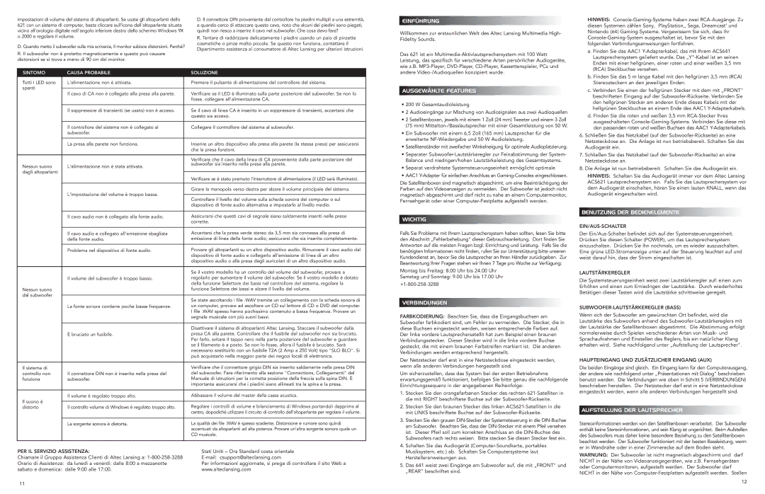 OFT Speakers manual Einführung, Ausgewählte Features, Wichtig, Verbindungen, Benutzung DER Bedienelemente 