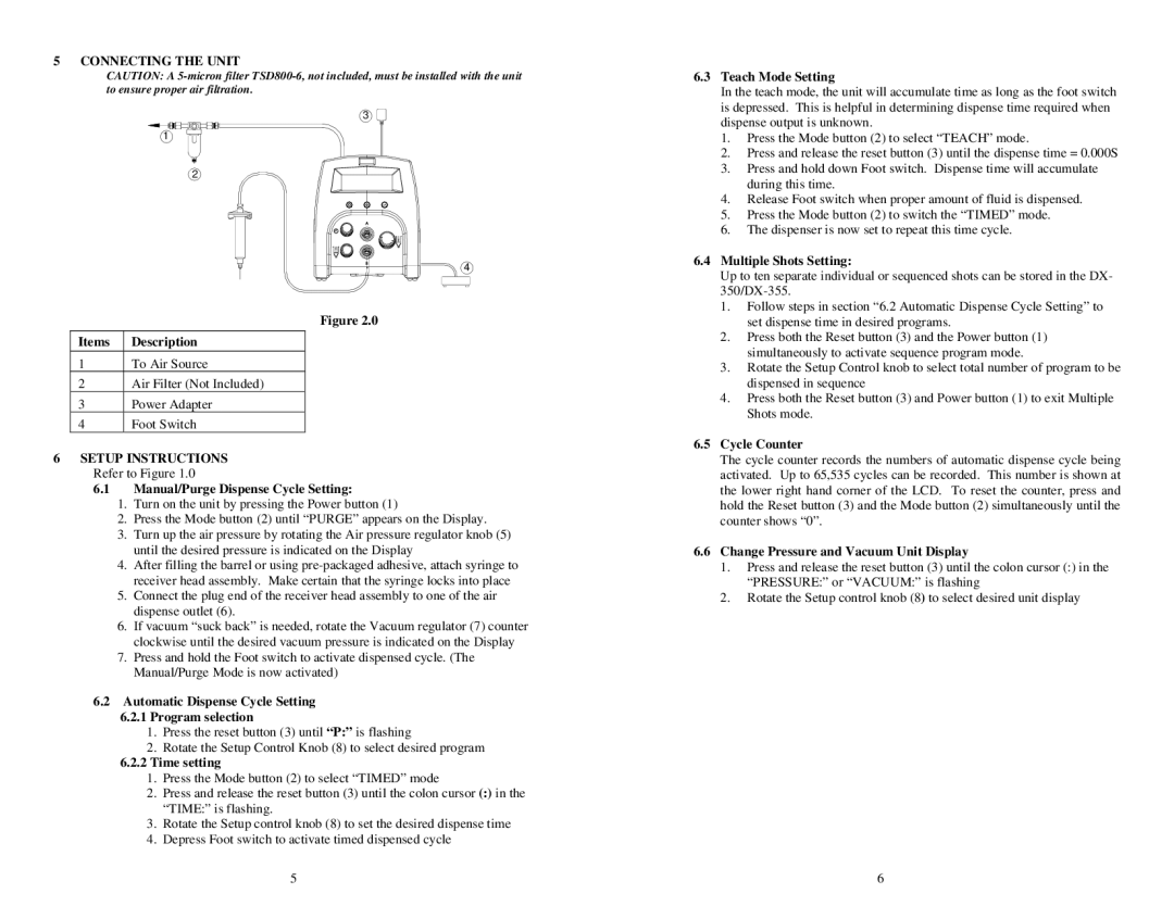 OK International DX-350 / 355 specifications Connecting the Unit, Automatic Dispense Cycle Setting Program selection 