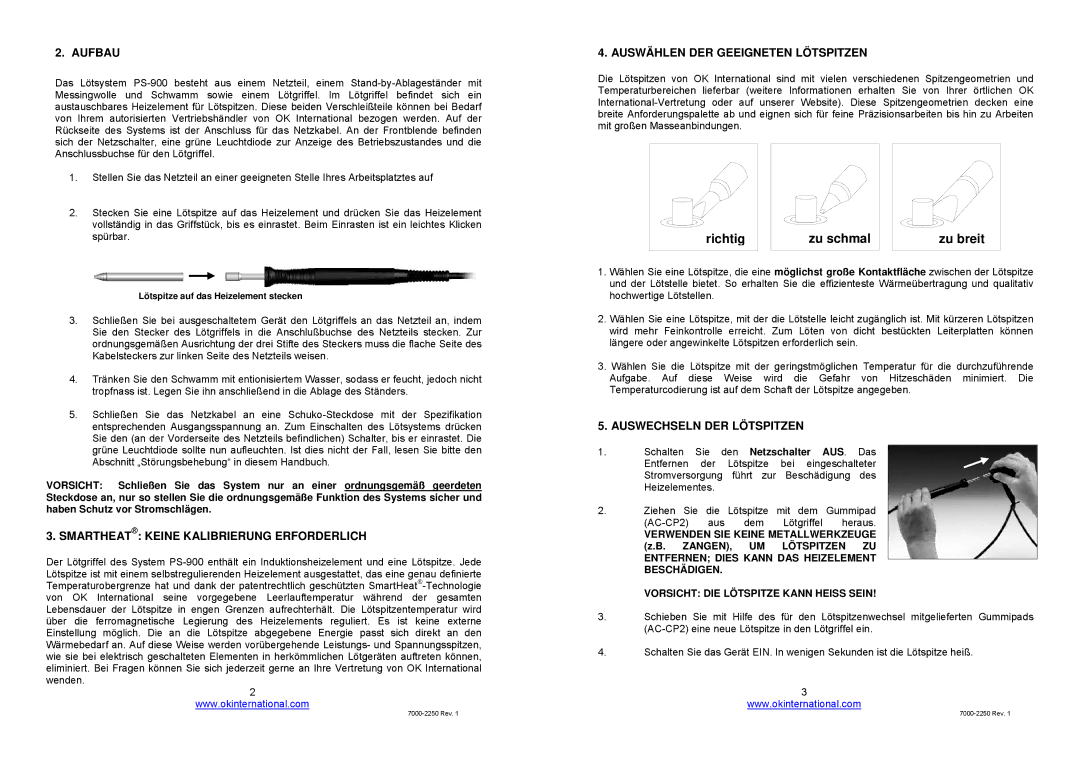 OK International ps-900, soldering system Richtig Zu schmal Zu breit, Aufbau, Smartheat Keine Kalibrierung Erforderlich 