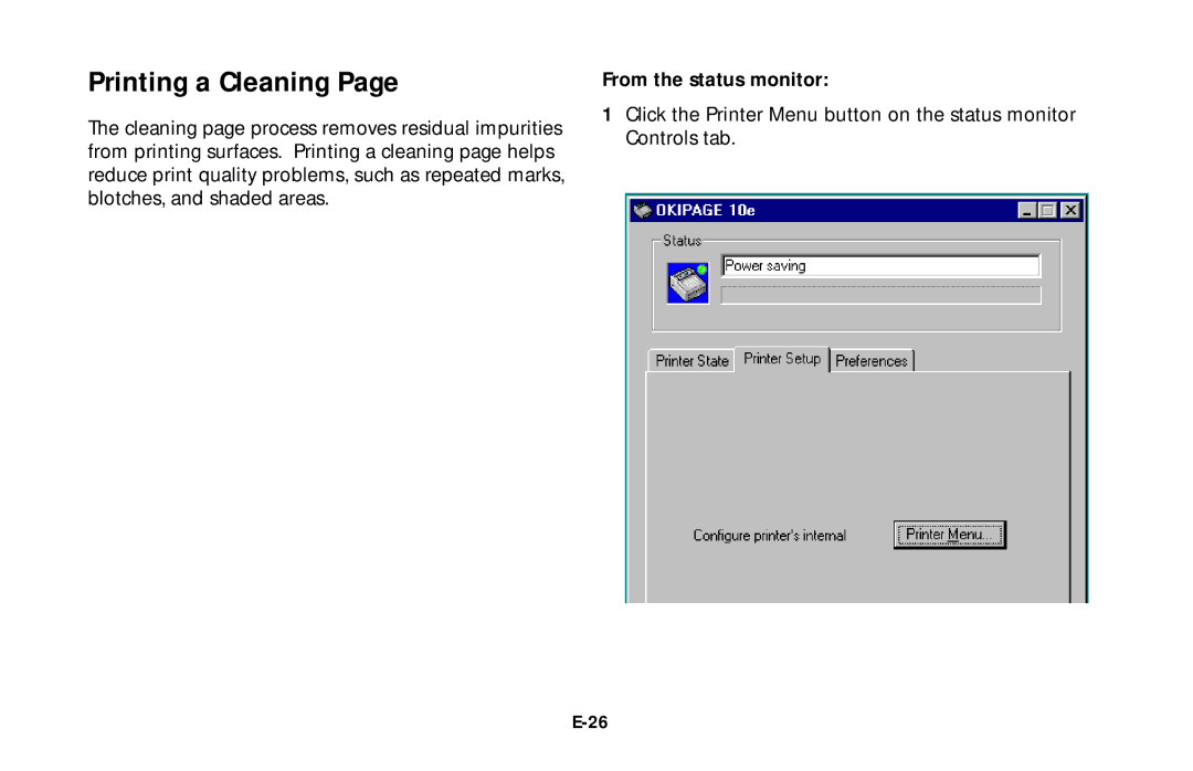 Oki 10e user manual Printing a Cleaning 