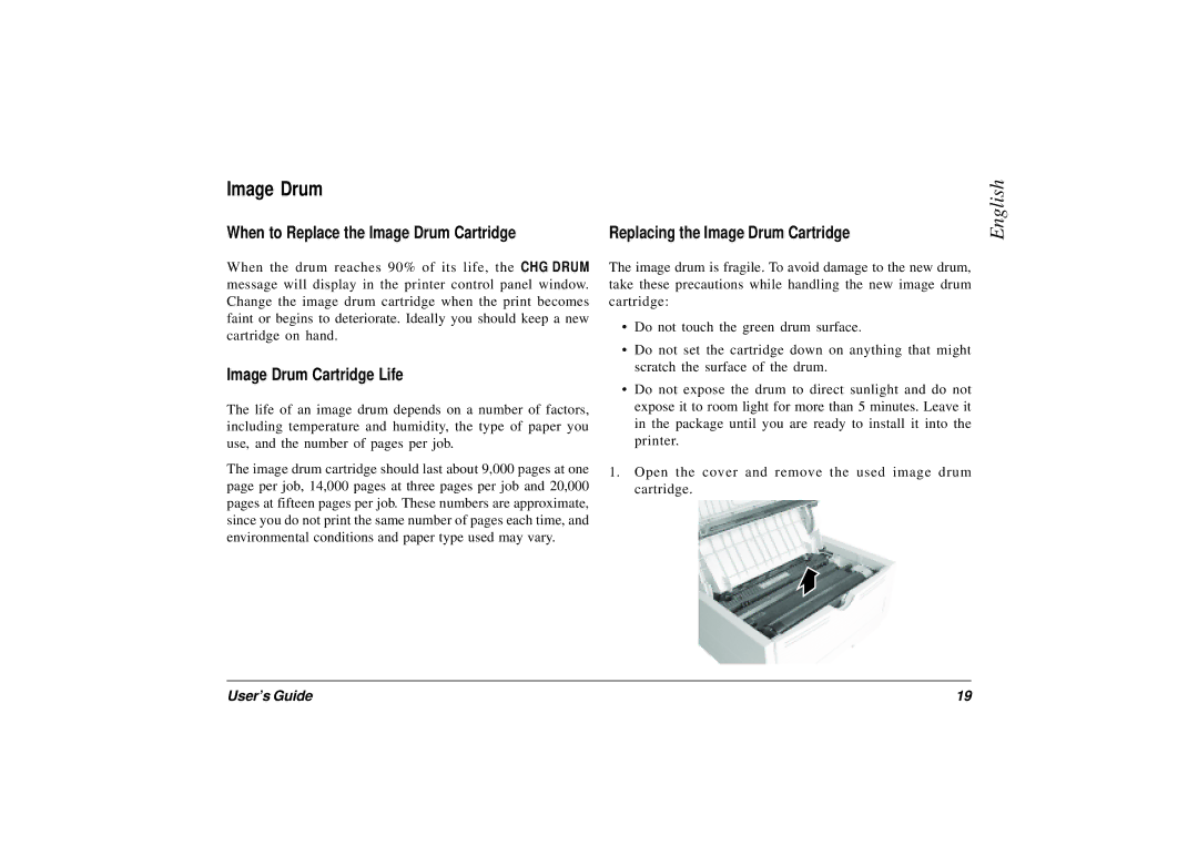 Oki 12i/n When to Replace the Image Drum Cartridge, Image Drum Cartridge Life, Replacing the Image Drum Cartridge 