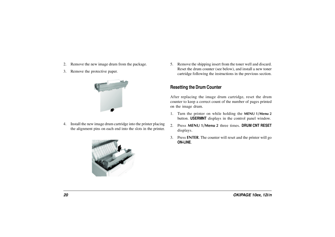 Oki 10ex, 12i/n manual Resetting the Drum Counter 