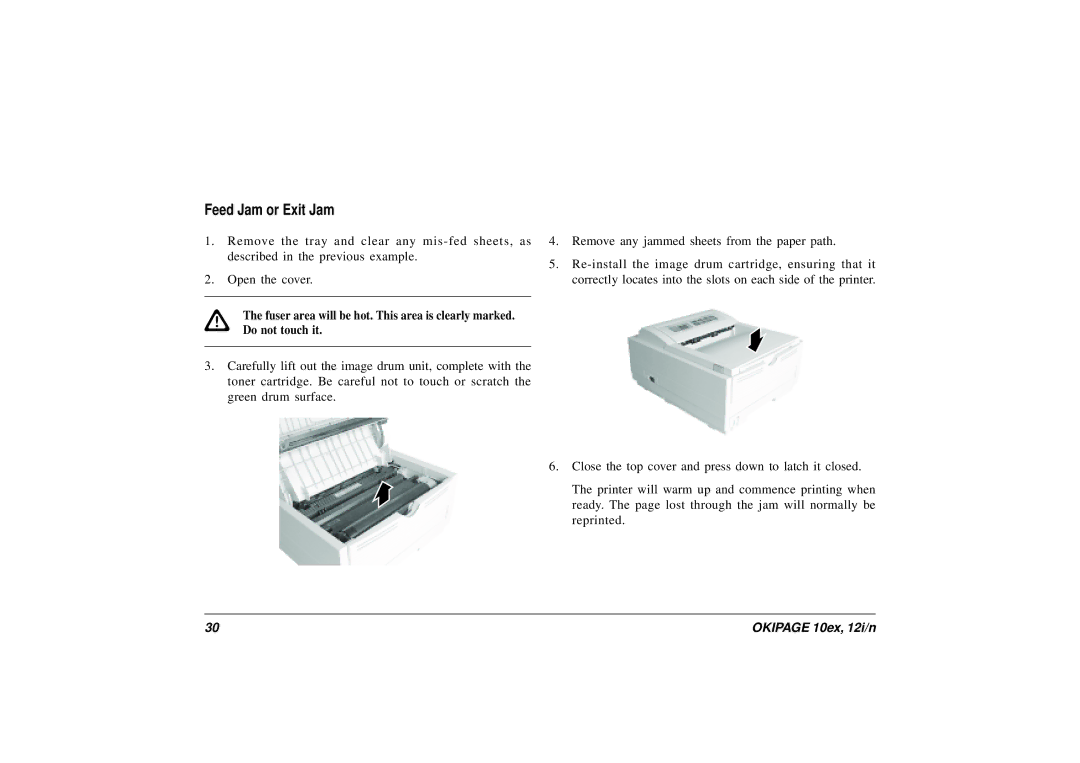 Oki 10ex, 12i/n manual Feed Jam or Exit Jam 