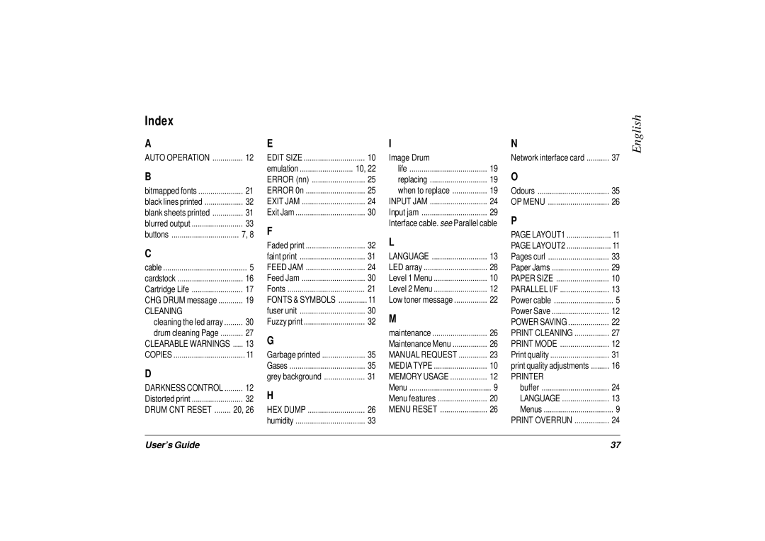 Oki 12i/n, 10ex manual Index, Auto Operation 