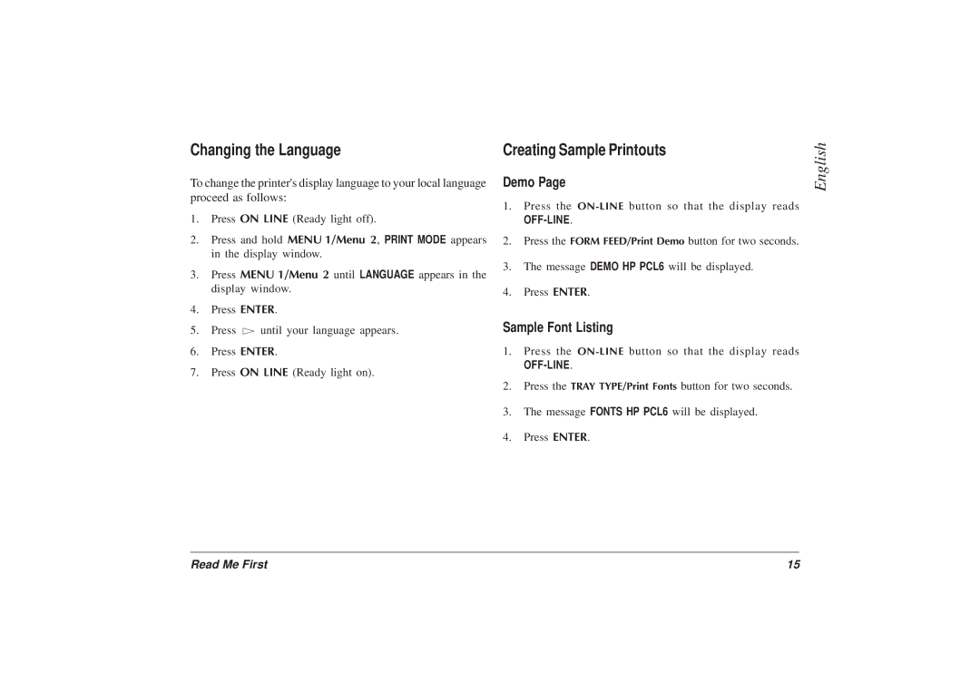 Oki 10i manual Changing the Language Creating Sample Printouts, Demo, Sample Font Listing 