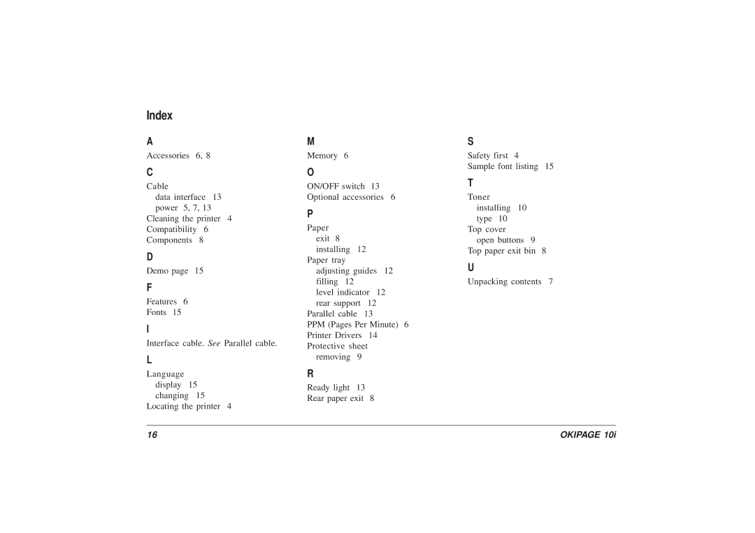 Oki 10i manual Index 