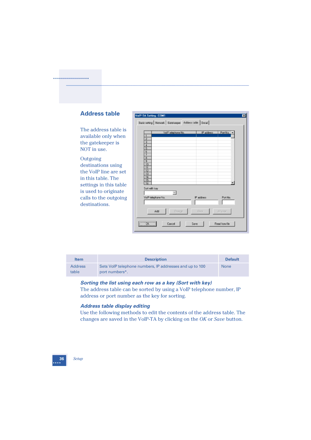 Oki 1.2 manual Sorting the list using each row as a key Sort with key, Address table display editing 