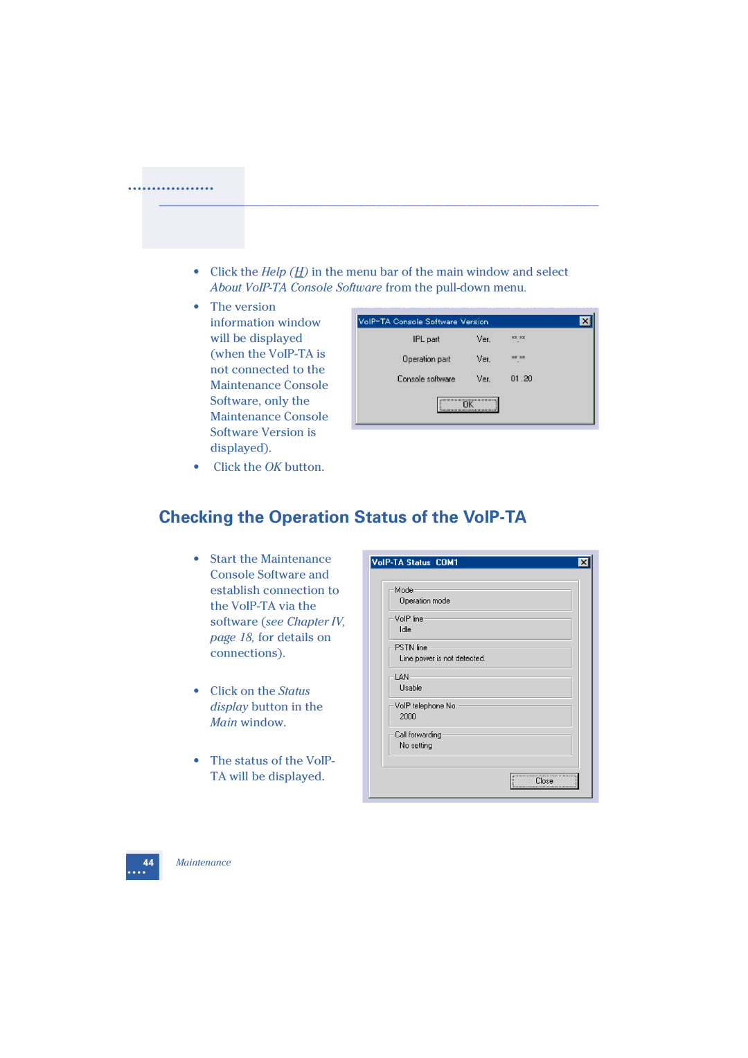 Oki 1.2 manual Checking the Operation Status of the VoIP-TA 