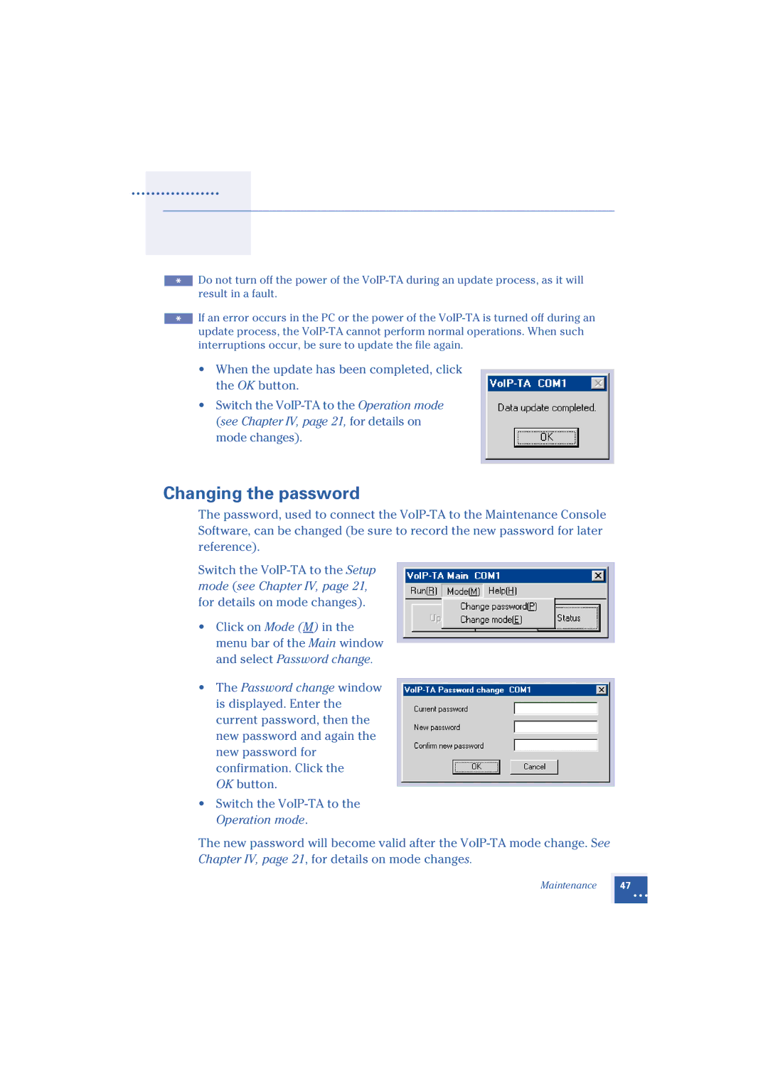 Oki 1.2 manual Changing the password 