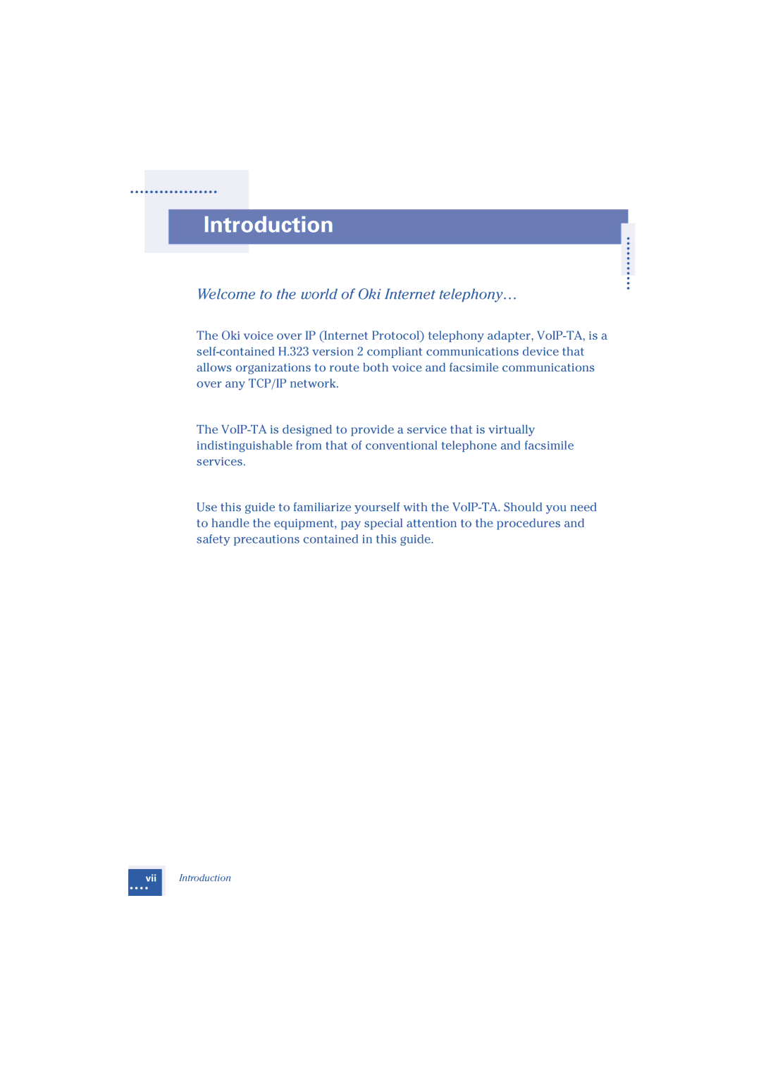 Oki 1.2 manual Introduction, Welcome to the world of Oki Internet telephony… 