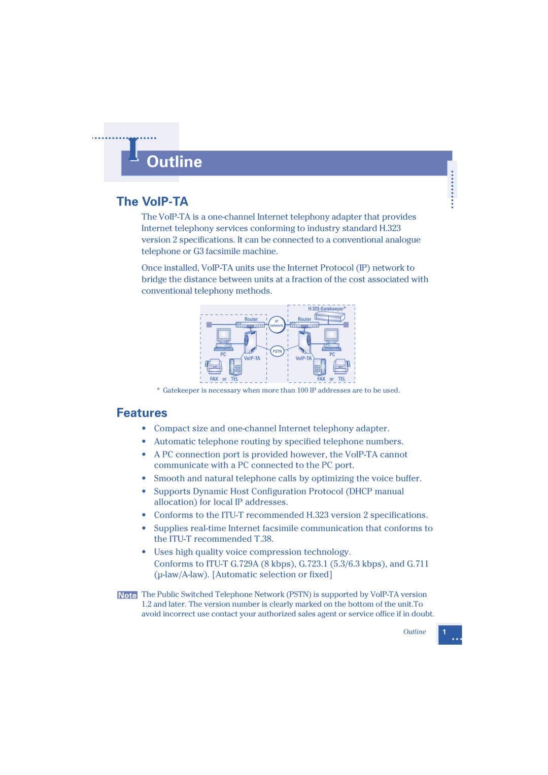 Oki 1.2 manual Outline, VoIP-TA, Features 