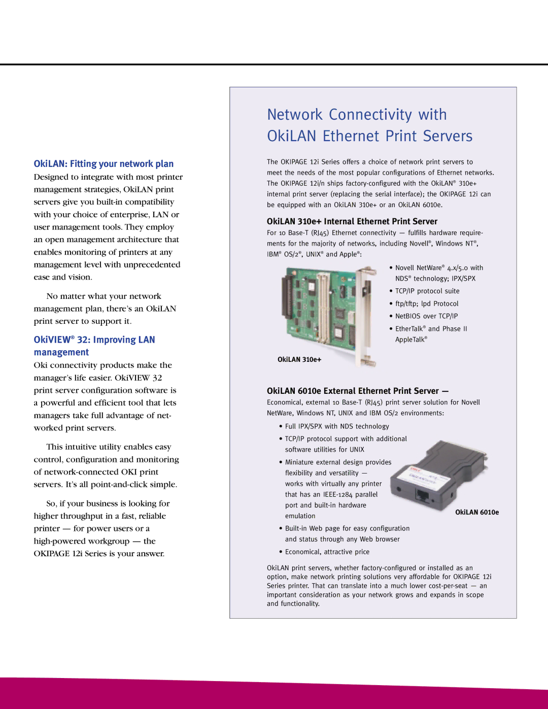 Oki 12i Series manual OkiLAN Fitting your network plan, OkiVIEW 32 Improving LAN management 