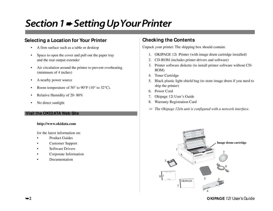 Oki 12i manual Selecting a Location for Your Printer, Checking the Contents 