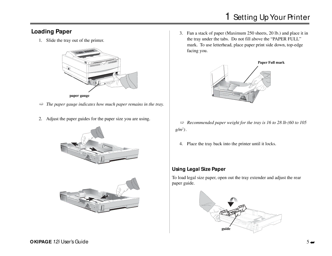 Oki 12i manual Loading Paper, Using Legal Size Paper 