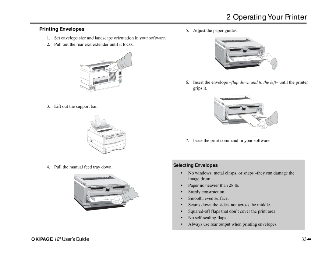 Oki 12i manual Printing Envelopes, Selecting Envelopes 