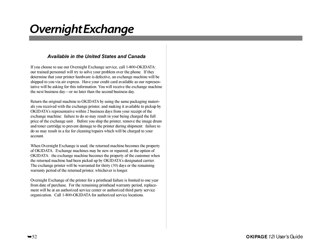 Oki 12i manual OvernightExchange 