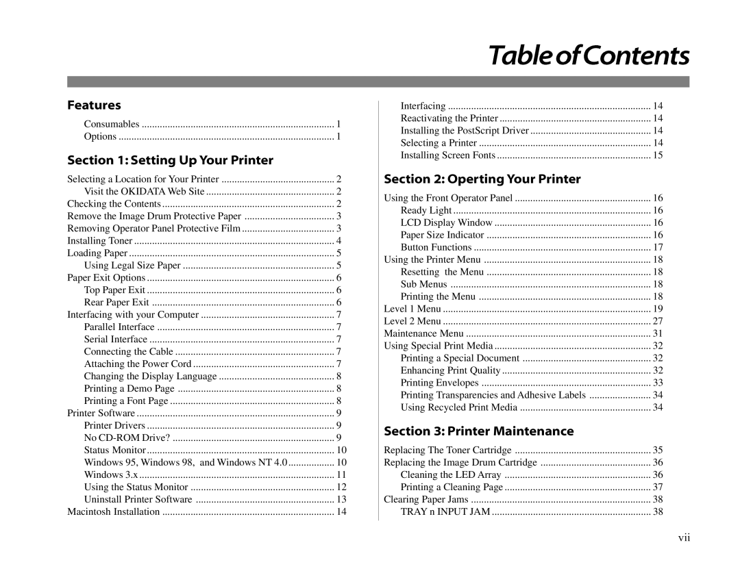 Oki 12i manual TableofContents 