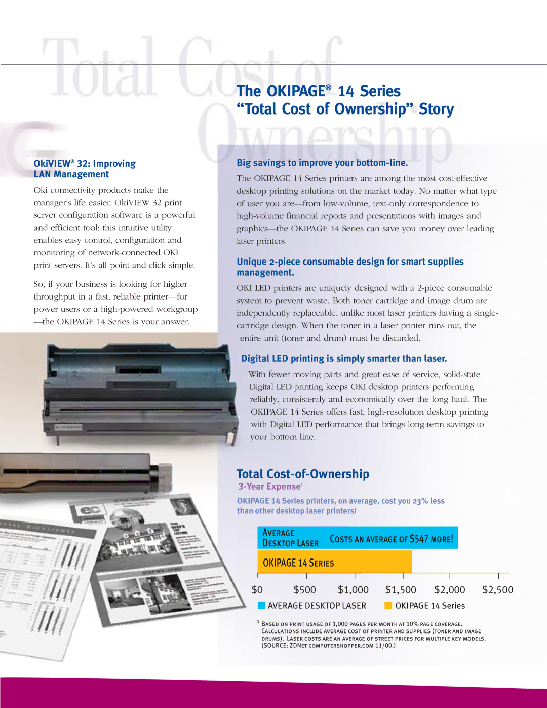 Oki manual OKIPAGE¨ 14 Series ÒTotal Cost of OwnershipÓ Story, OkiVIEW¨ 32 Improving LAN Management 