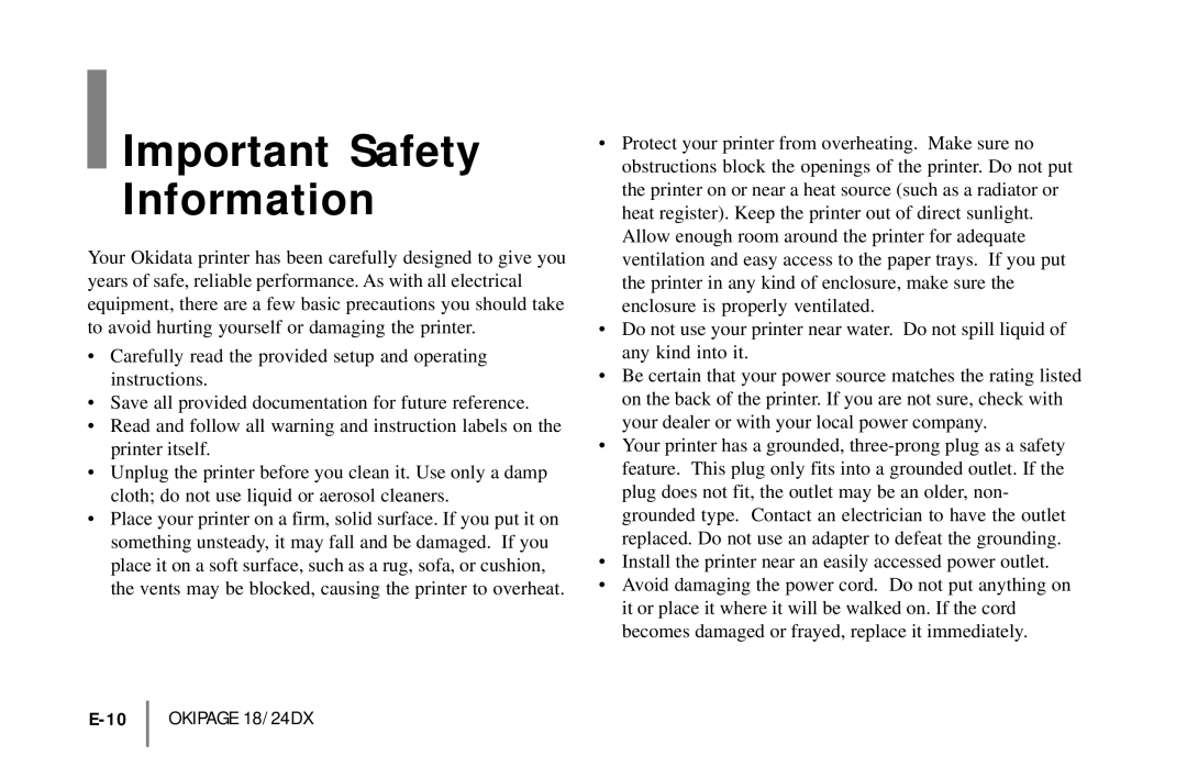 Oki 18/24DXE-2 warranty Important Safety Information 