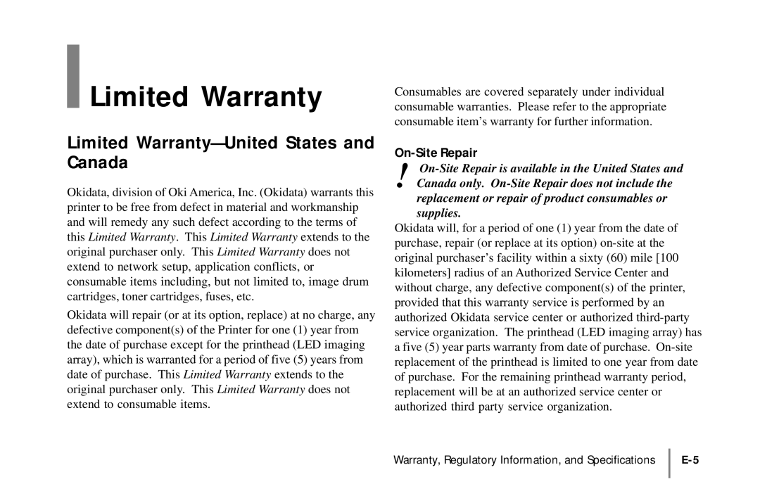 Oki 18/24DXE-2 Limited Warranty-United States and Canada, replacement or repair of product consumables or supplies 