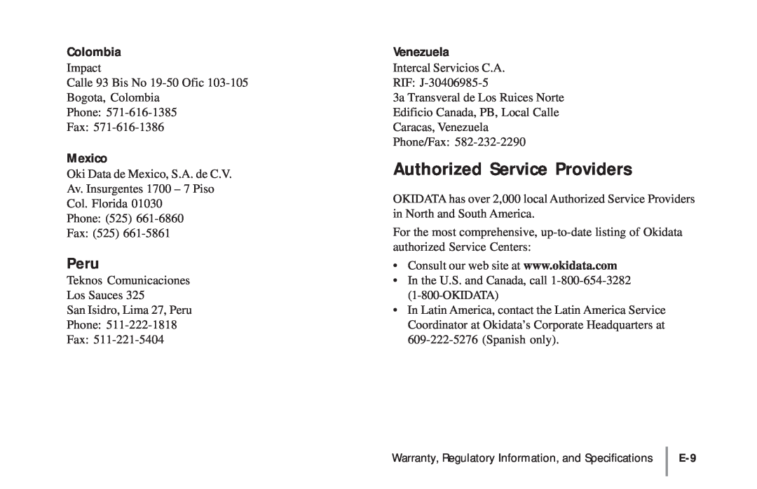 Oki 18/24DXE-2 warranty Authorized Service Providers, Peru 