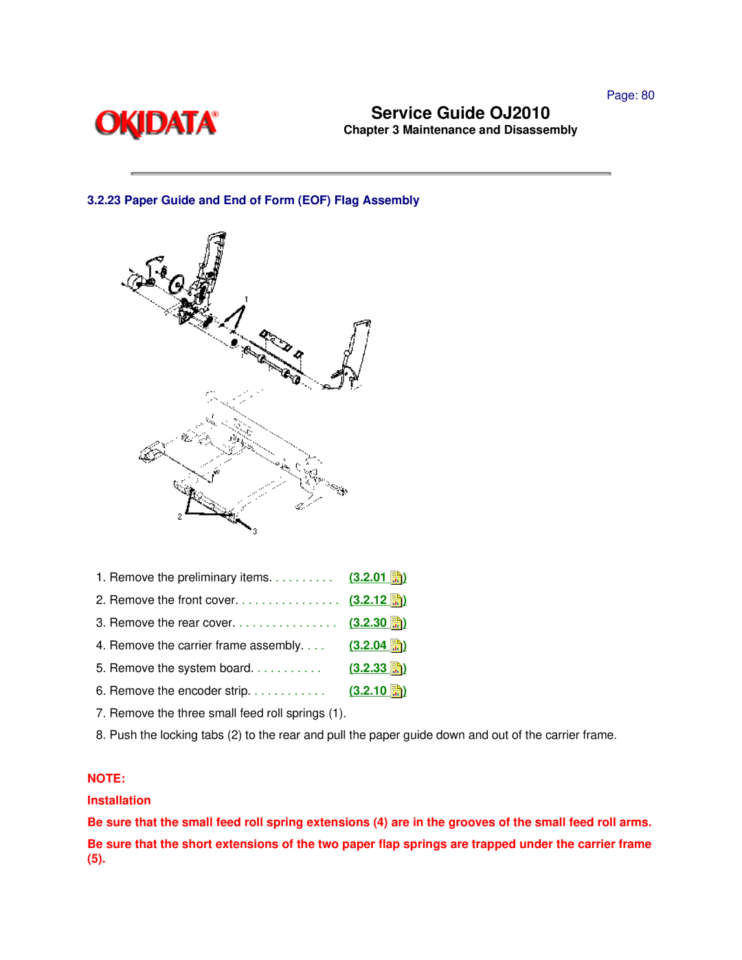 Oki 2010 manual Paper Guide and End of Form EOF Flag Assembly 