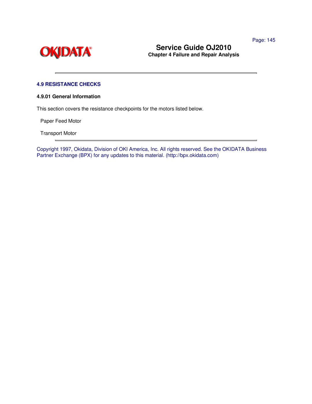 Oki 2010 manual Resistance Checks 4.9.01 General Information 