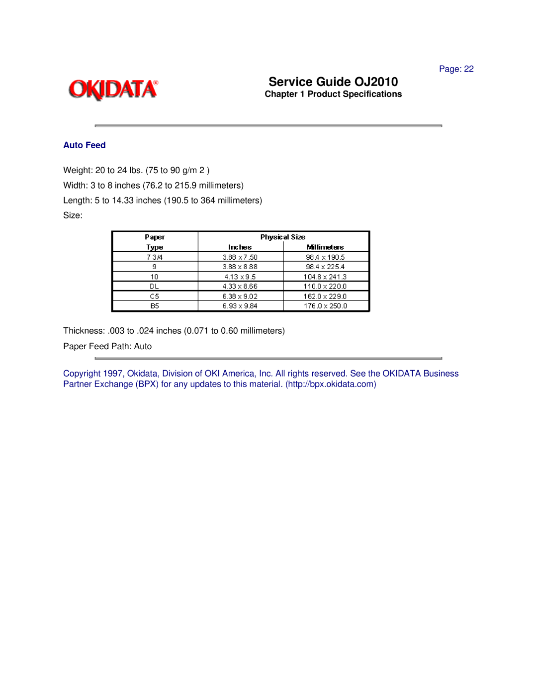 Oki 2010 manual Auto Feed 