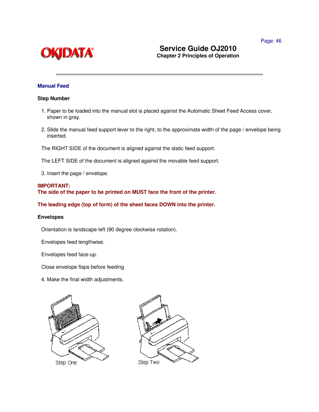 Oki 2010 manual Manual Feed 