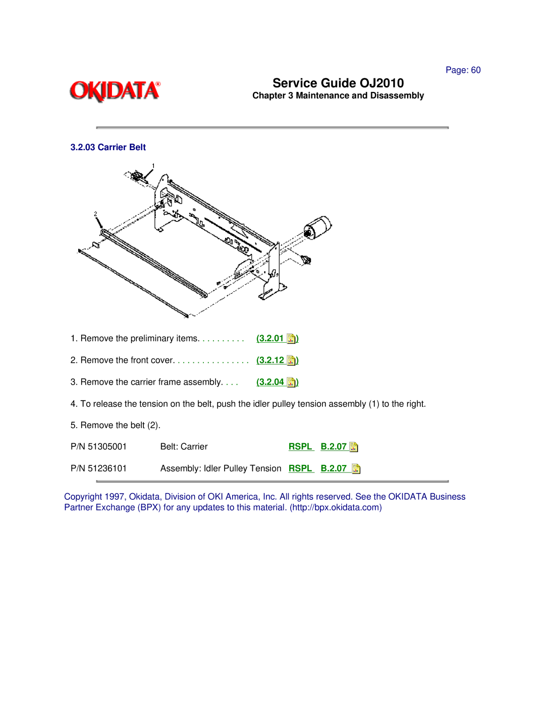 Oki 2010 manual Carrier Belt, Remove the front cover 