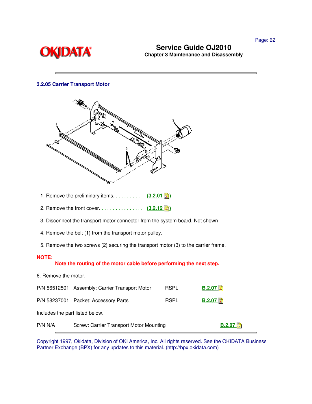 Oki 2010 manual Maintenance and Disassembly, Carrier Transport Motor 