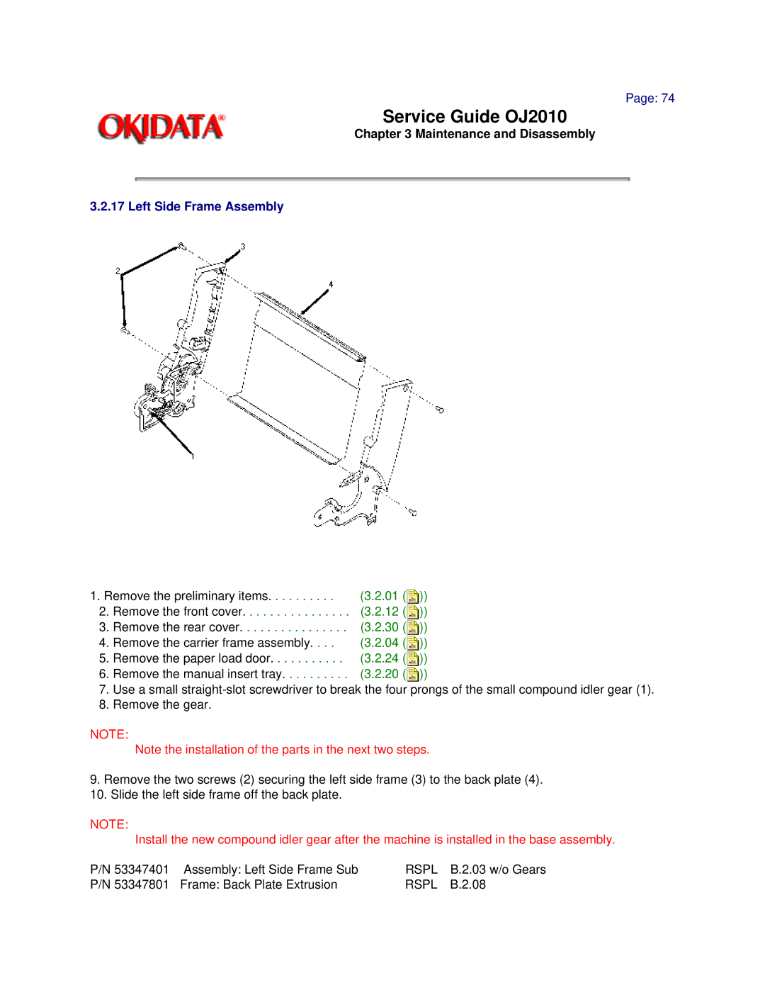 Oki 2010 manual Left Side Frame Assembly 