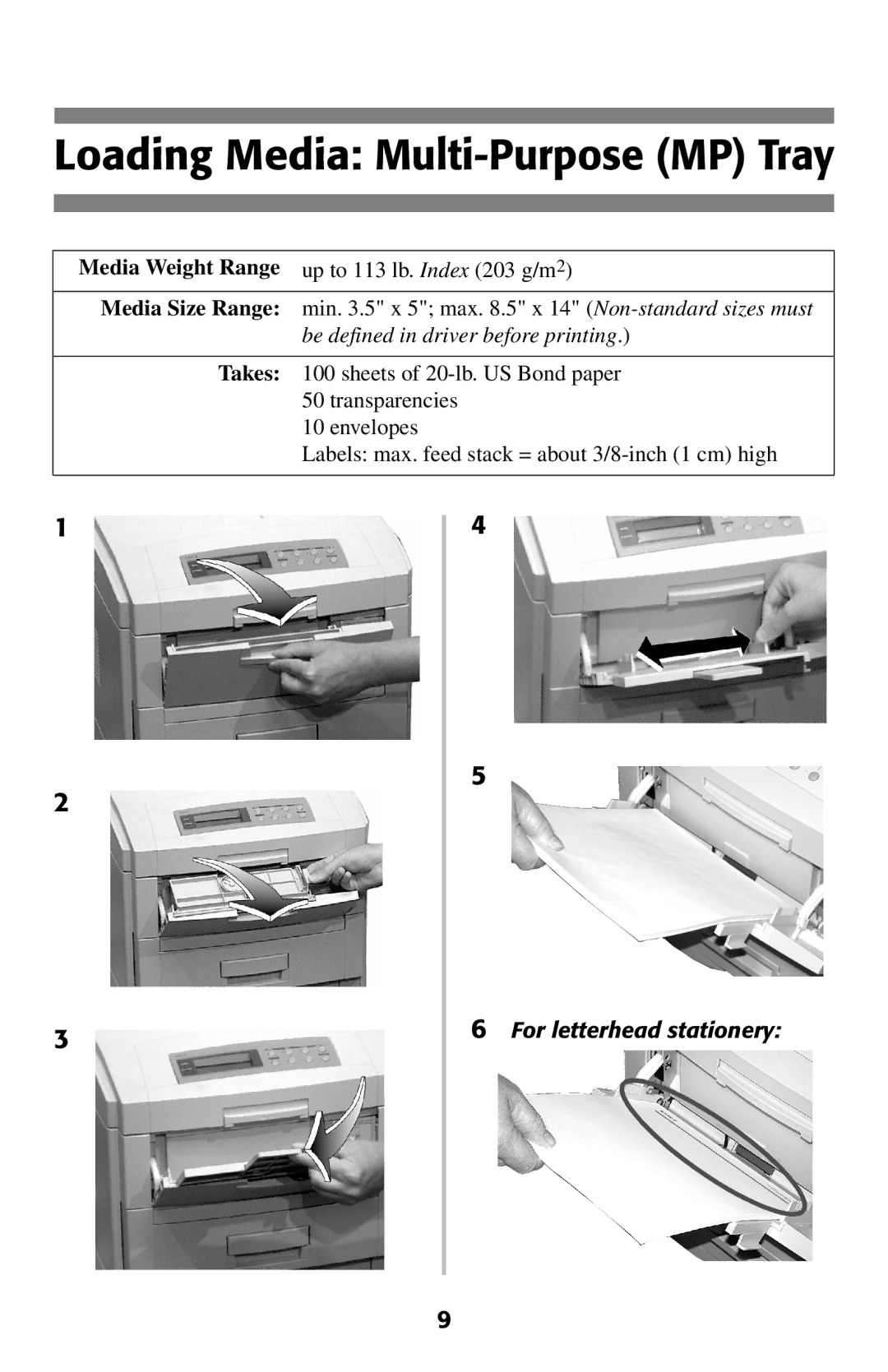 Oki 2024E manual Loading Media Multi-Purpose MP Tray 