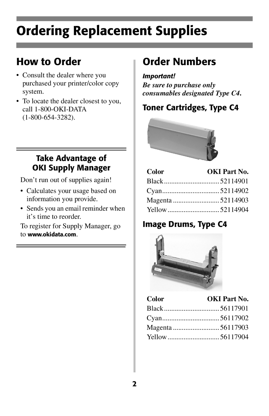 Oki 2024E manual Ordering Replacement Supplies, How to Order, Order Numbers 