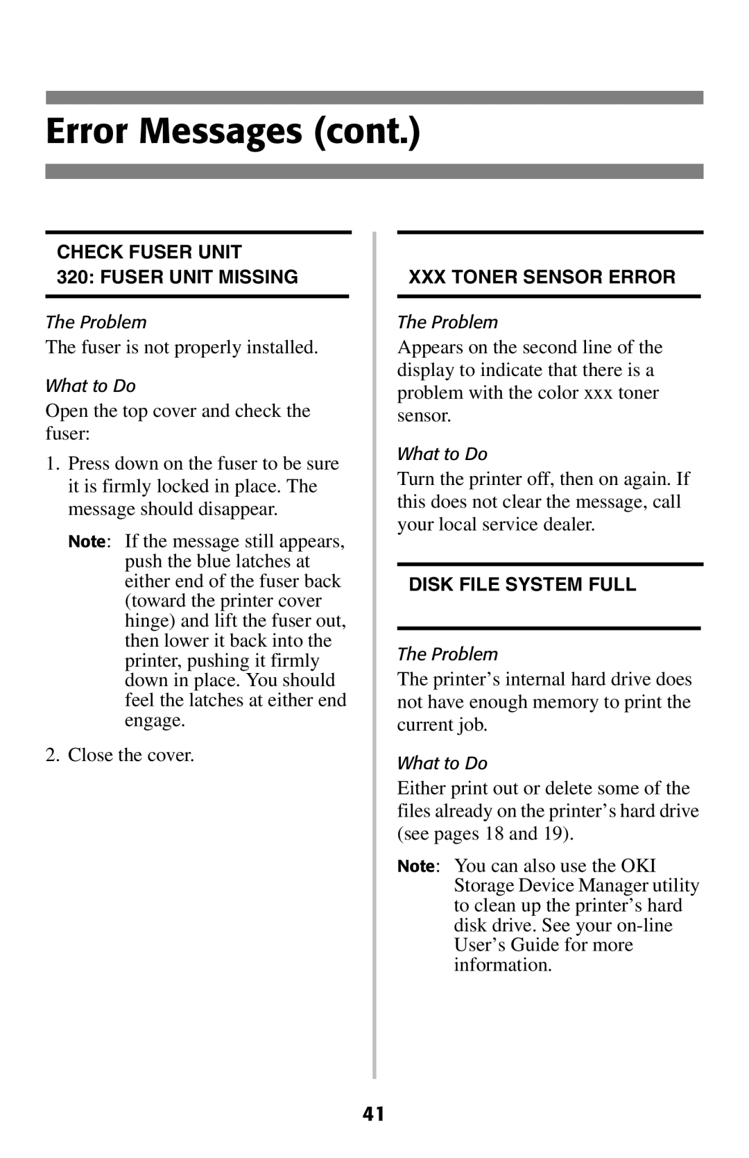 Oki 2024E manual Fuser is not properly installed 