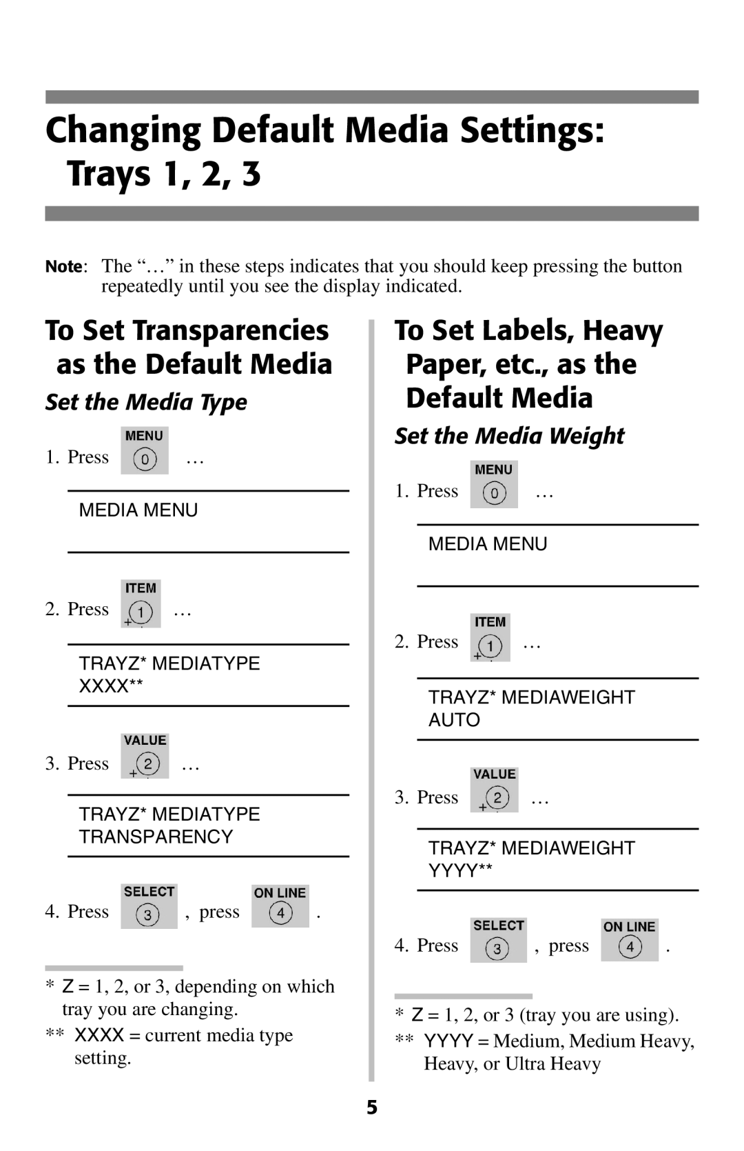 Oki 2024E manual Changing Default Media Settings Trays 1, 2, To Set Transparencies as the Default Media 