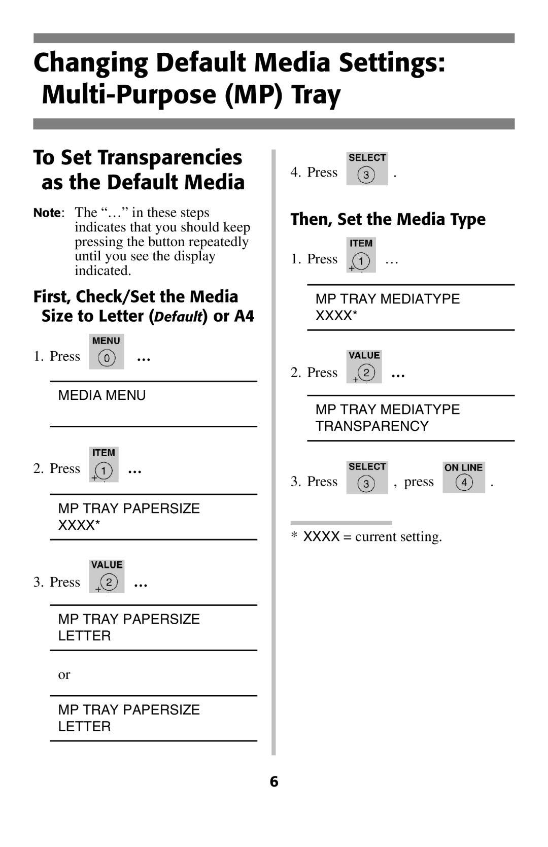 Oki 2024E Changing Default Media Settings Multi-Purpose MP Tray, First, Check/Set the Media Size to Letter Default or A4 