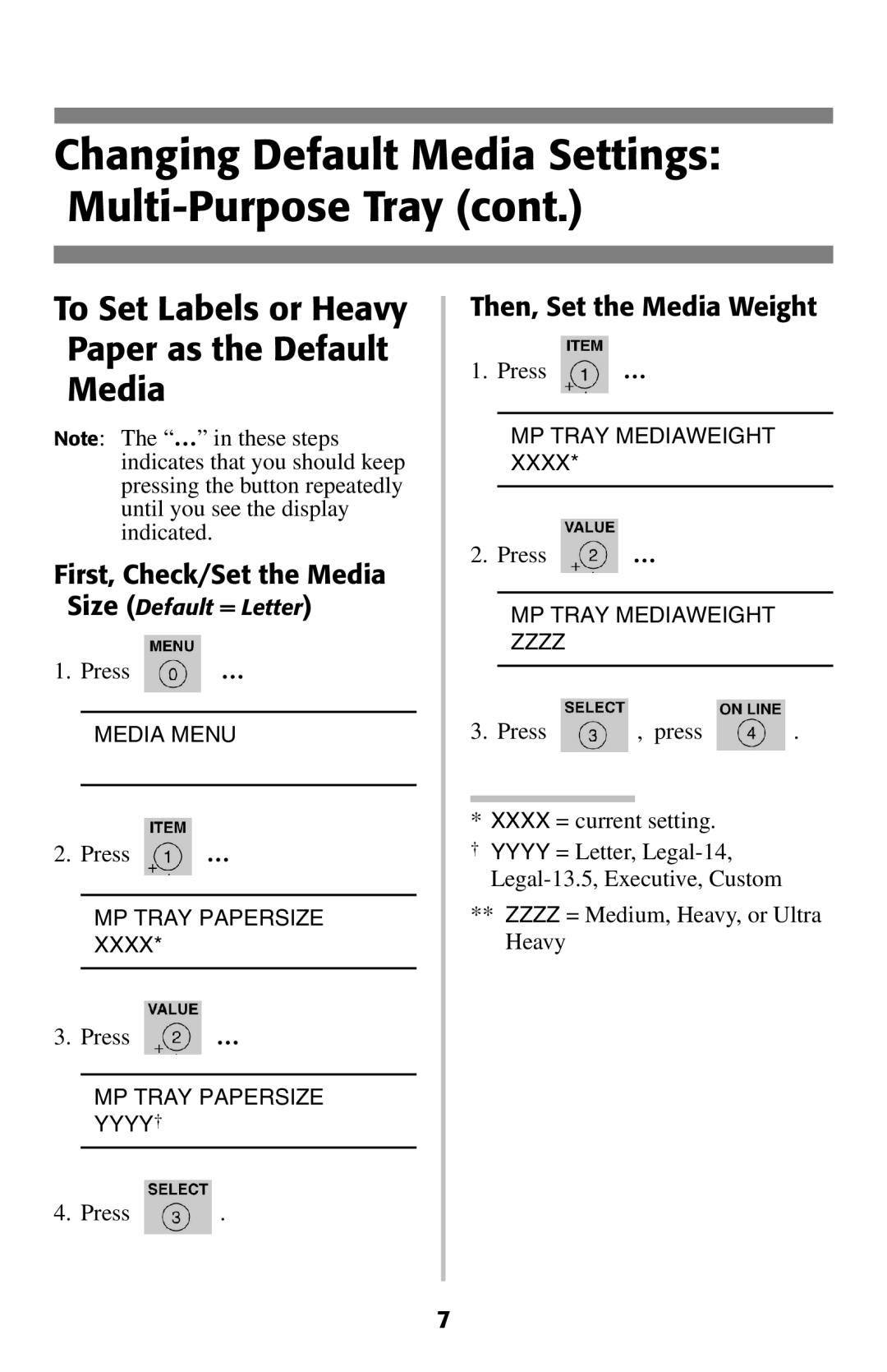 Oki 2024E manual Changing Default Media Settings Multi-Purpose Tray, To Set Labels or Heavy Paper as the Default Media 