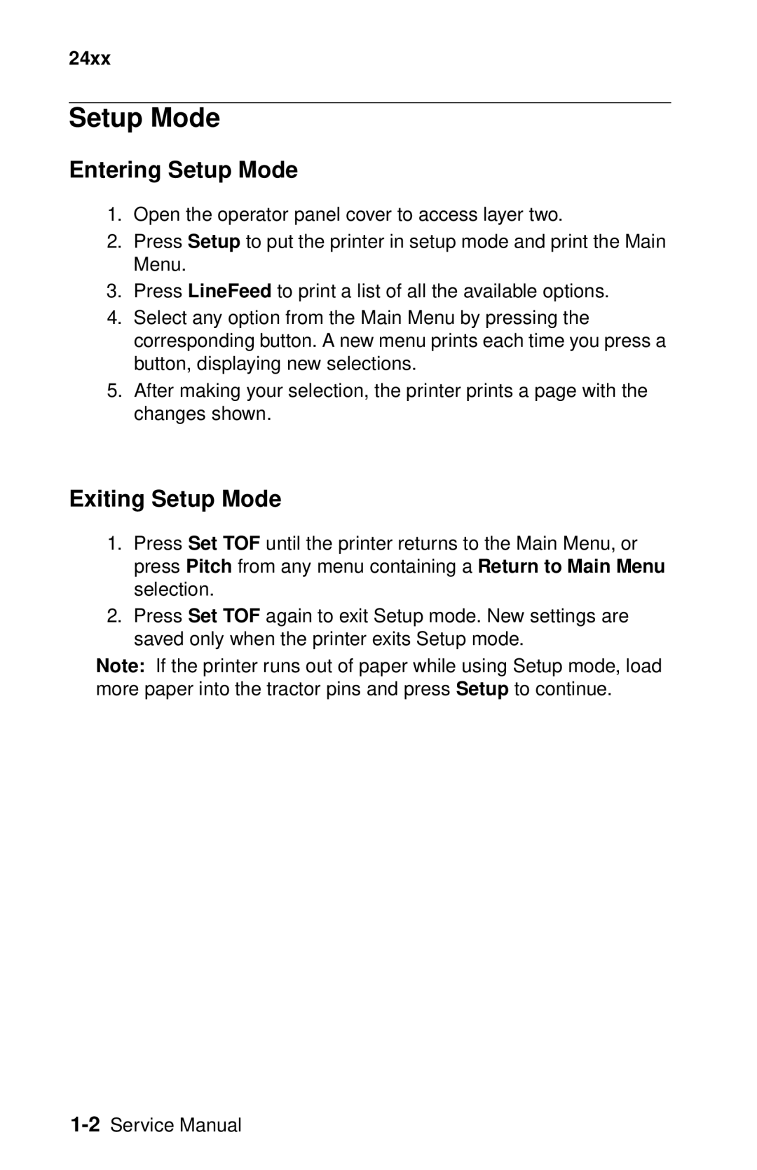 Oki 2400 manual Entering Setup Mode, Exiting Setup Mode 