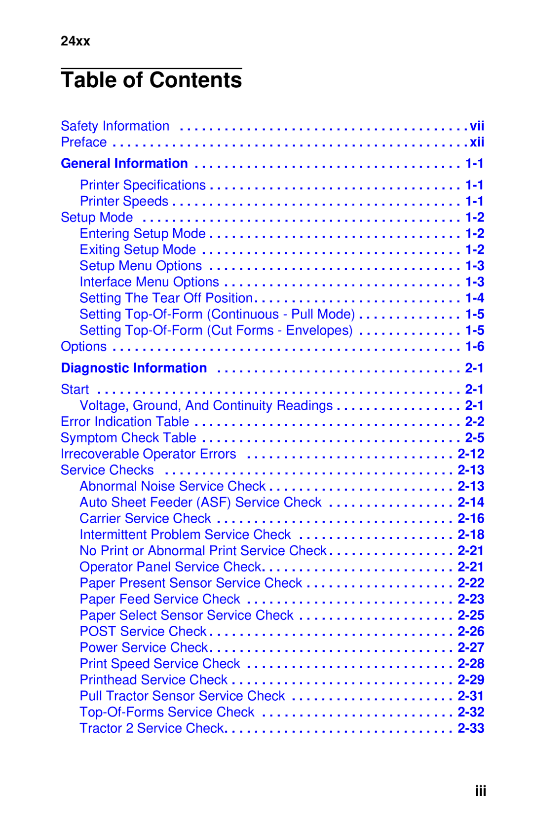 Oki 2400 manual Table of Contents 