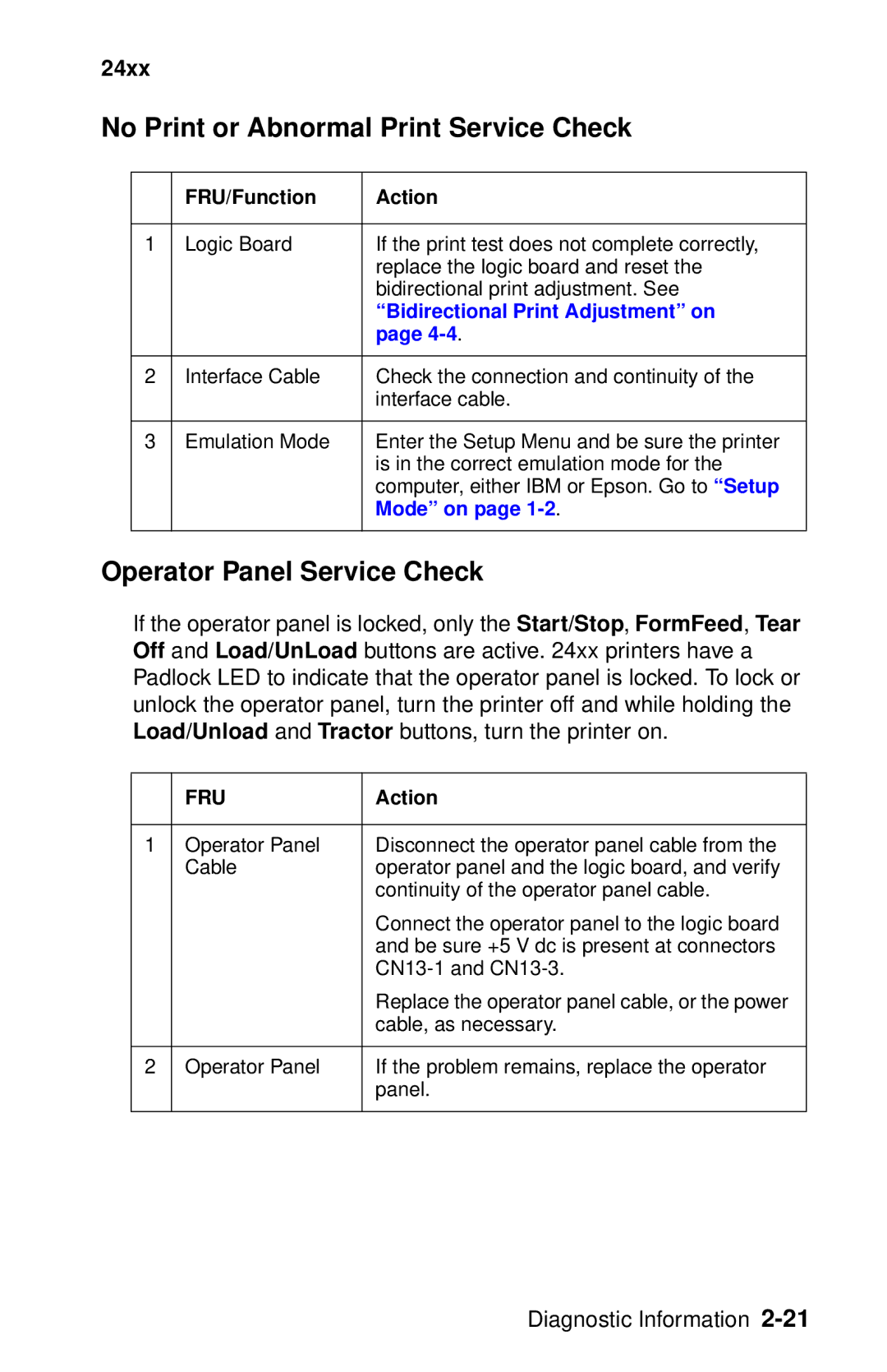 Oki 2400 manual No Print or Abnormal Print Service Check, Operator Panel Service Check 