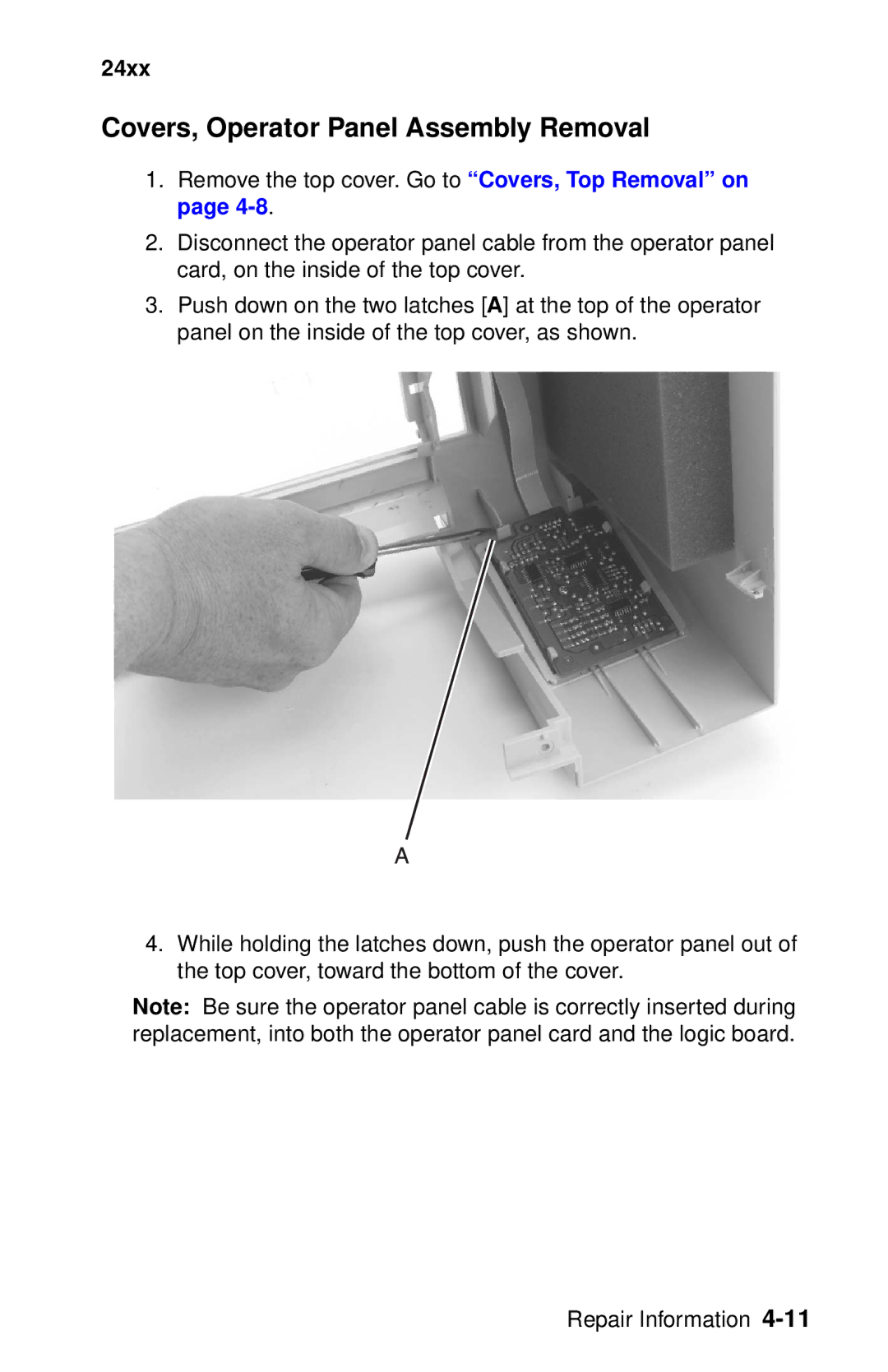 Oki 2400 manual Covers, Operator Panel Assembly Removal 