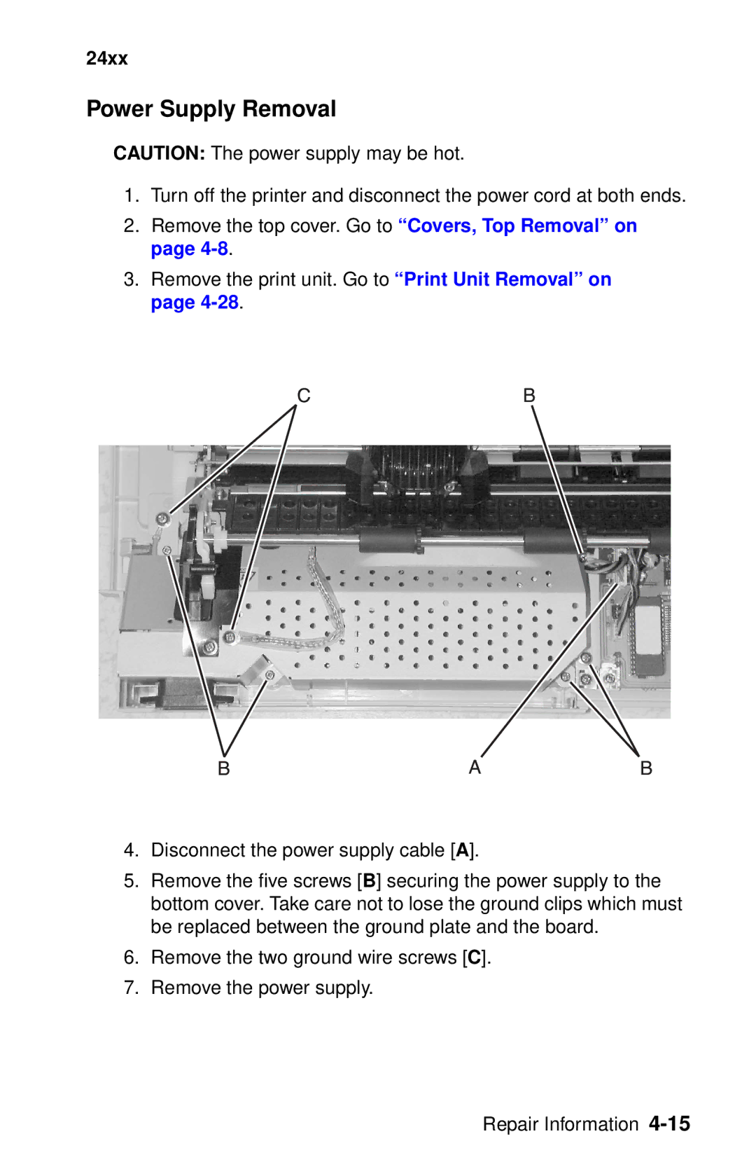 Oki 2400 manual Power Supply Removal 