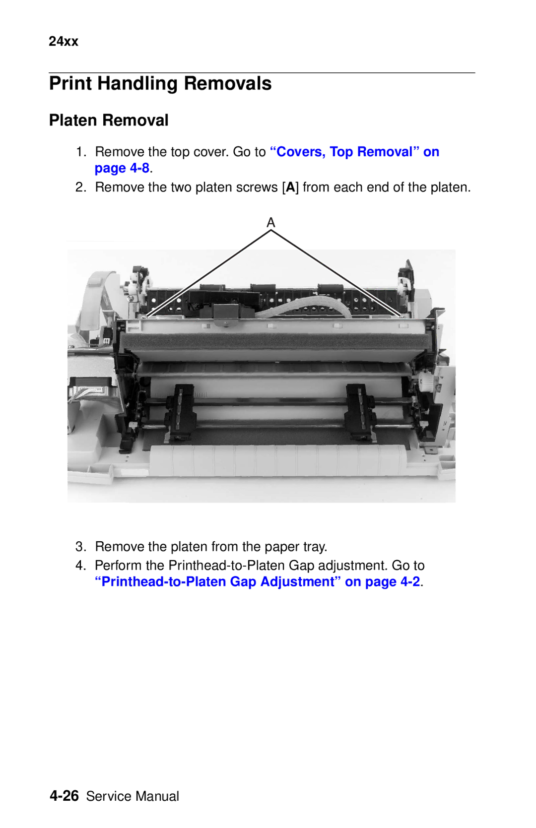 Oki 2400 manual Print Handling Removals, Platen Removal 