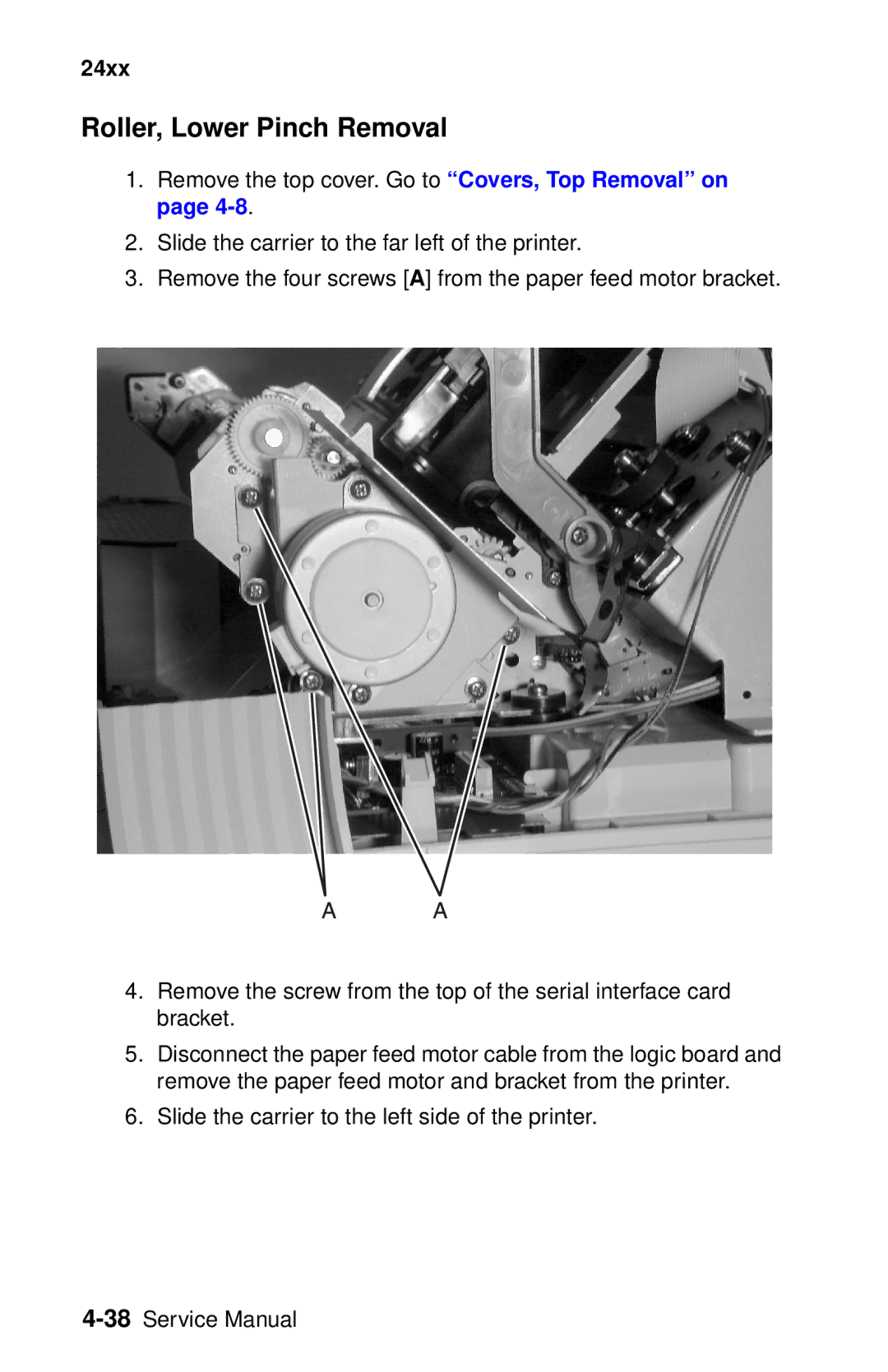 Oki 2400 manual Roller, Lower Pinch Removal 