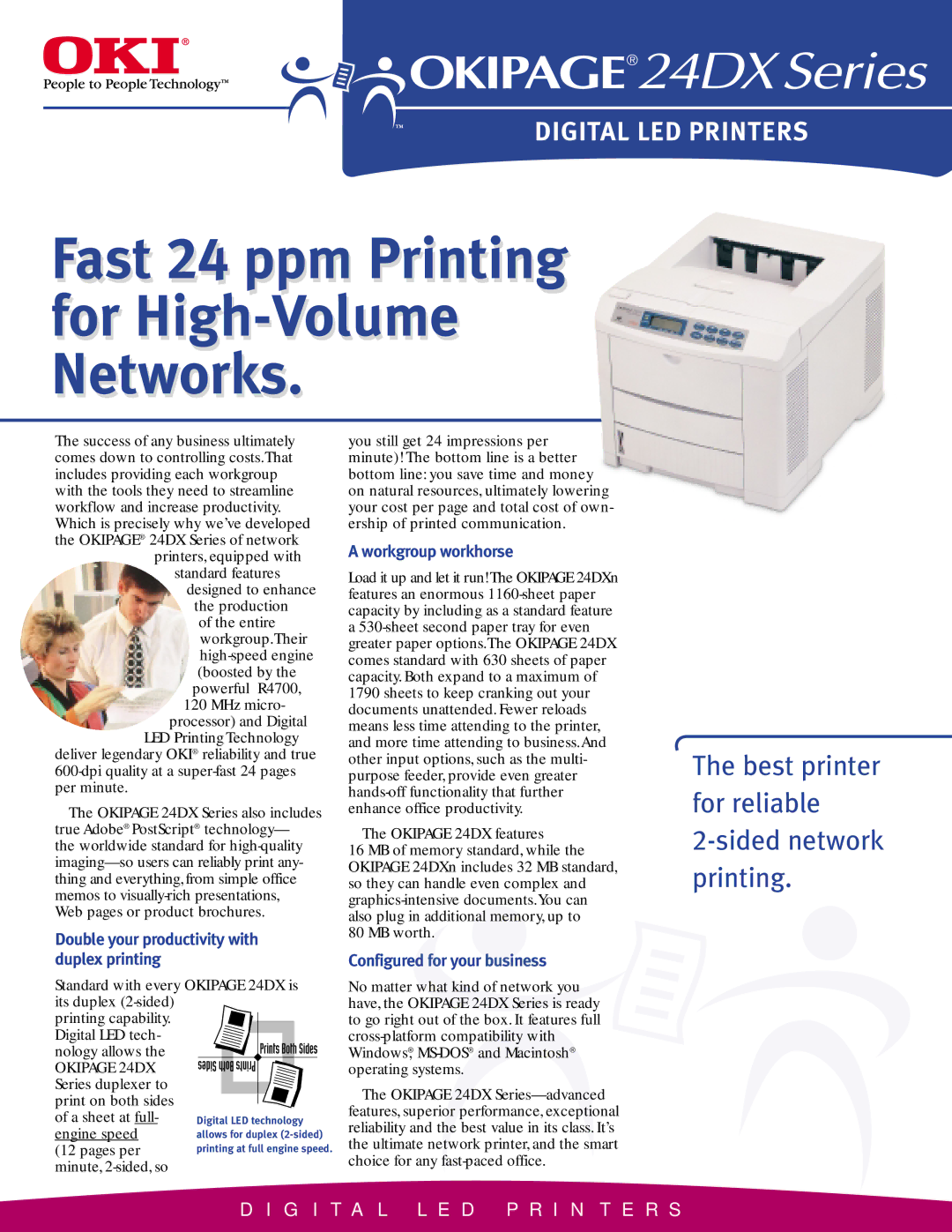 Oki 24DX Series brochure Double your productivity with duplex printing, Workgroup workhorse, Configured for your business 