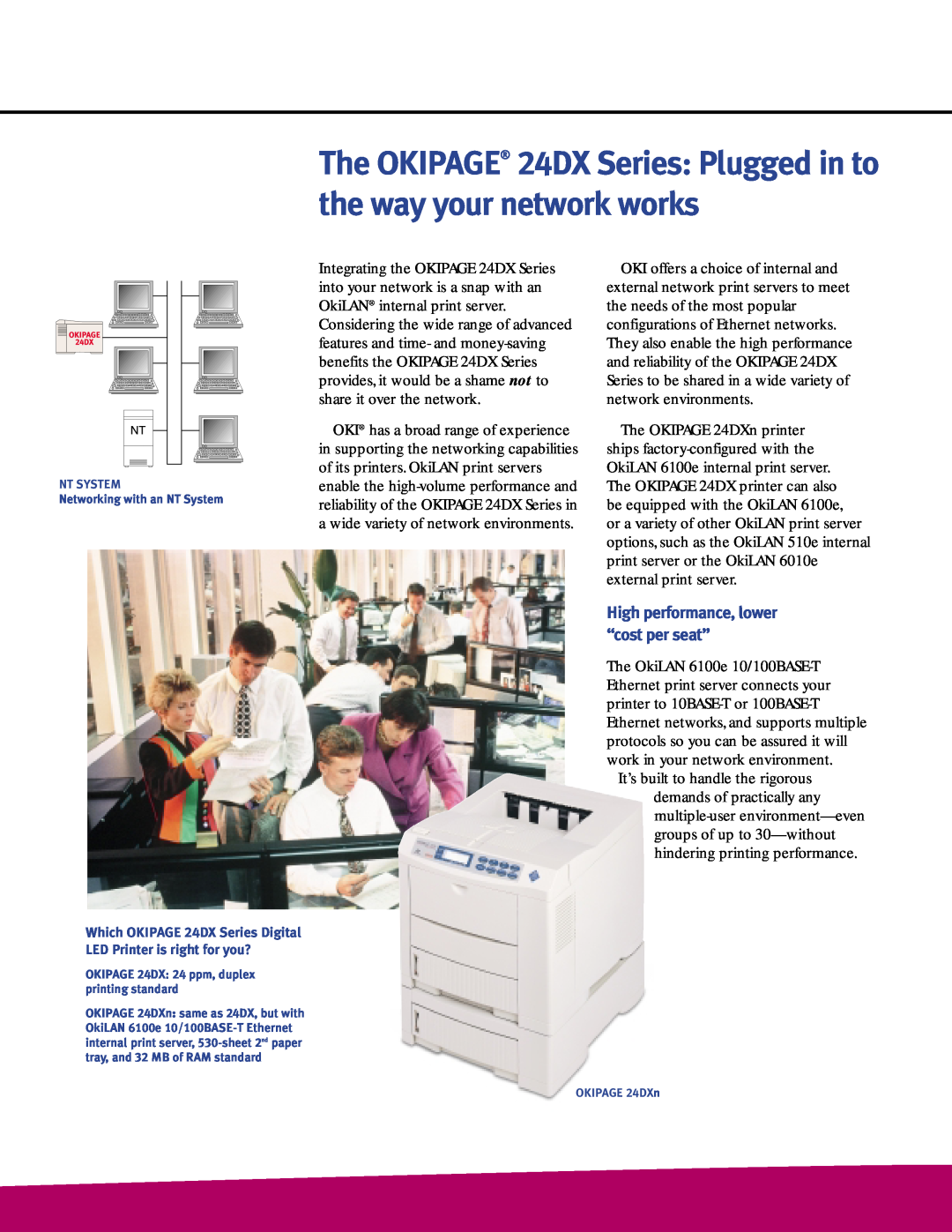Oki brochure High performance, lower “cost per seat”, The OKIPAGE 24DX Series Plugged in to the way your network works 