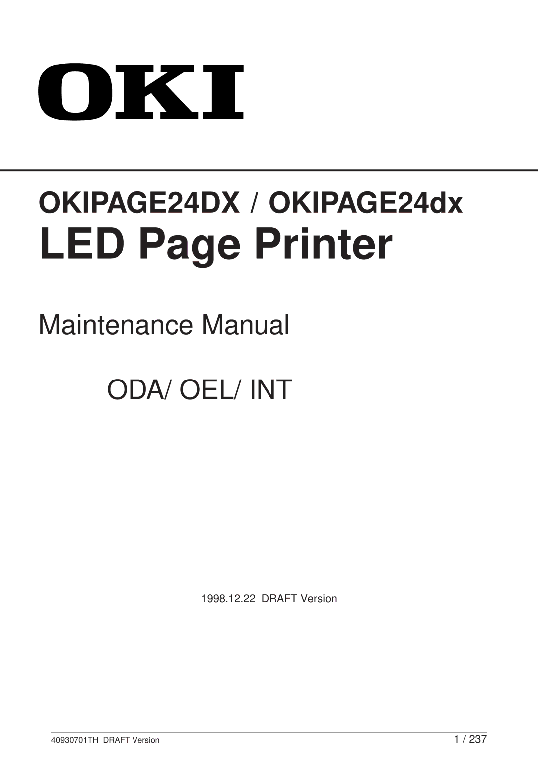 Oki 24DX manual LED Page Printer, Draft Version 