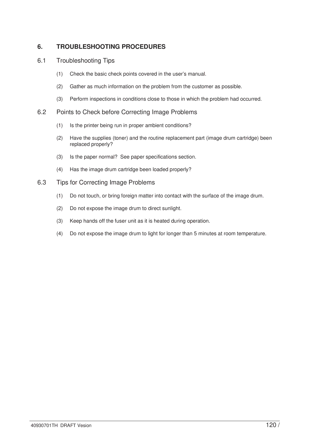 Oki 24DX Troubleshooting Tips, Points to Check before Correcting Image Problems, Tips for Correcting Image Problems, 120 