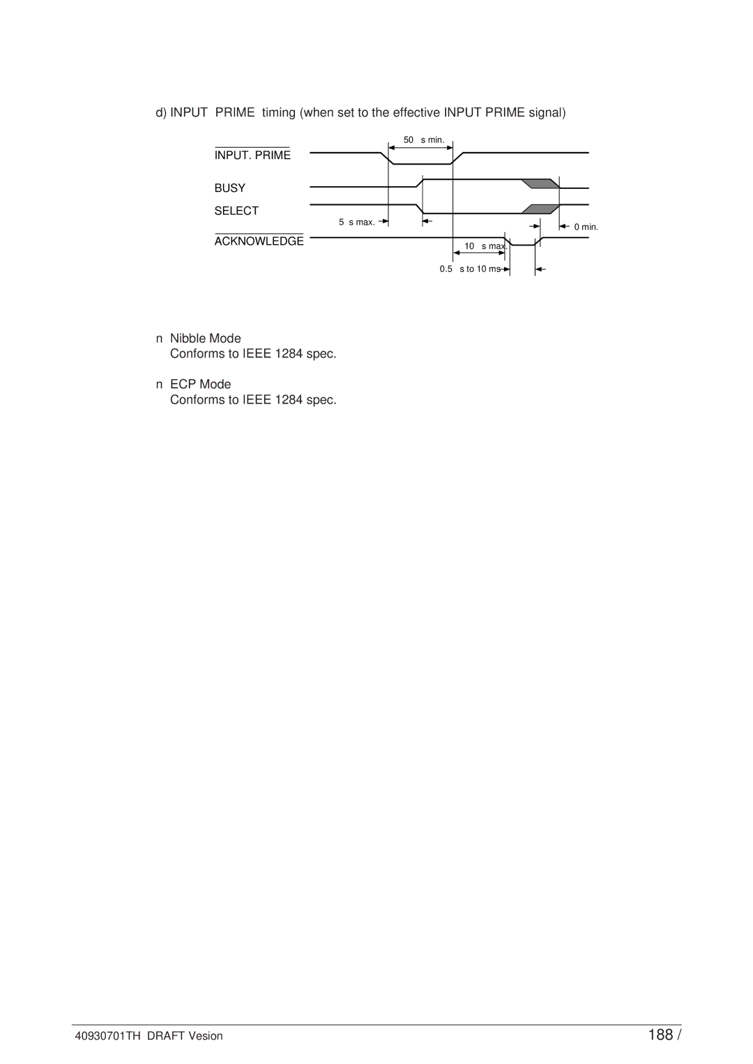 Oki 24DX manual 188, Nibble Mode Conforms to Ieee 1284 spec ECP Mode, INPUT. Prime Busy Select 